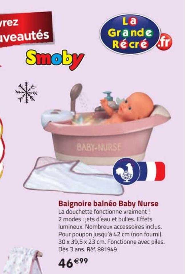 Baignoire poupon Balnéo - Baby Nurse - SMOBY - dès 3 ans 