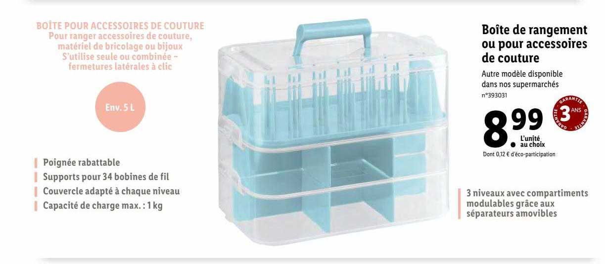 Boîte De Rangement à Fils à Coudre Avec Poignée - 36,5x26x17 Cm, Tissu Et PP - Organisateur Couture Anti-poussière