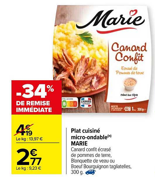 Promo Plat Cuisiné Micro-ondable Marie chez Carrefour 