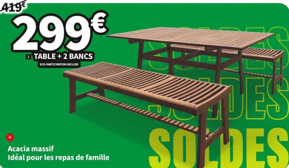 Promo Table + 2 Bancs Chez Conforama - ICatalogue.fr