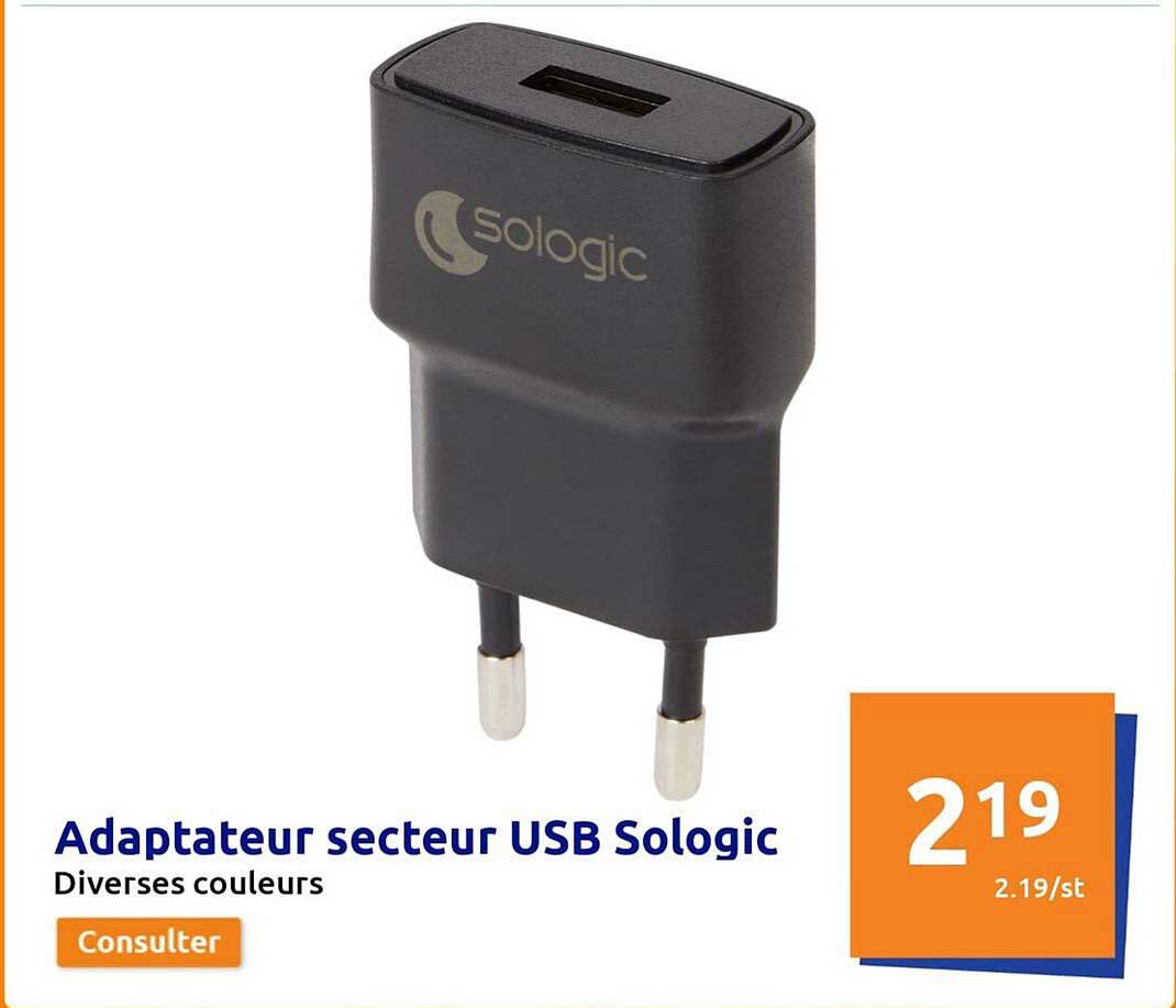 Promo Adaptateur Secteur Usb Sologic Chez Action Icatalogue Fr