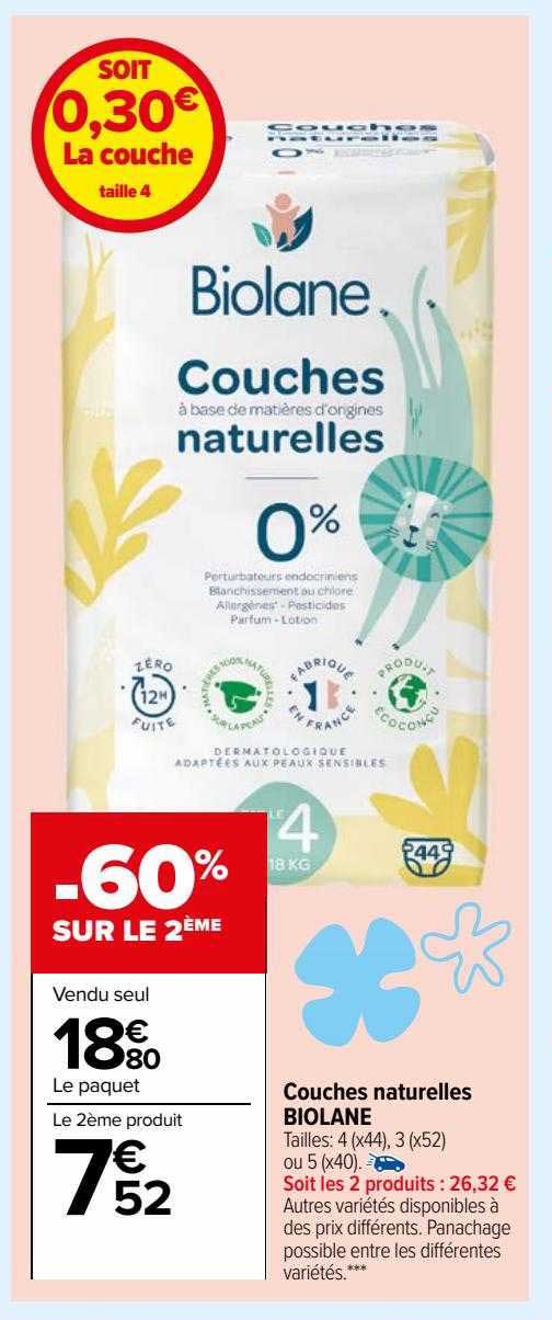 Promo Couches naturelles BIOLANE chez Carrefour