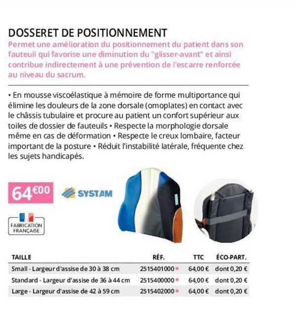 Promo Dosseret De Positionnement Systam Chez Distri Club M dical 