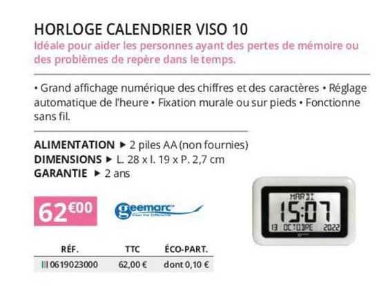 Horloge Murale Geemarc Viso 60 - 35x35cm, Jaune/noir - Règle L'heure Automatiquement + Calendrier Perpétuel - Pour Malvoyants Et Seniors