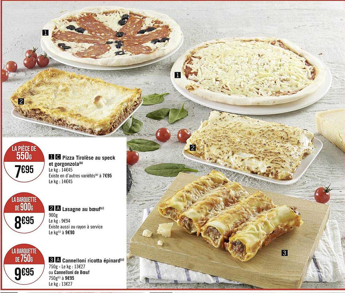 Promo Pizza Tirolèse Au Speck Et Gorgonzola, Lasagne Au Bœuf ...
