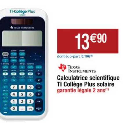 Promo CALCULATRICE SCIENTIFIQUE TEXAS TI COLLEGE PLUS chez Auchan
