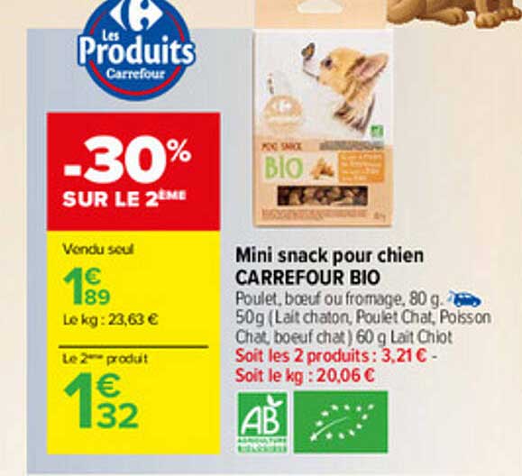 Offre Mini Snack Pour Chien Carrefour Bio Chez Carrefour Market