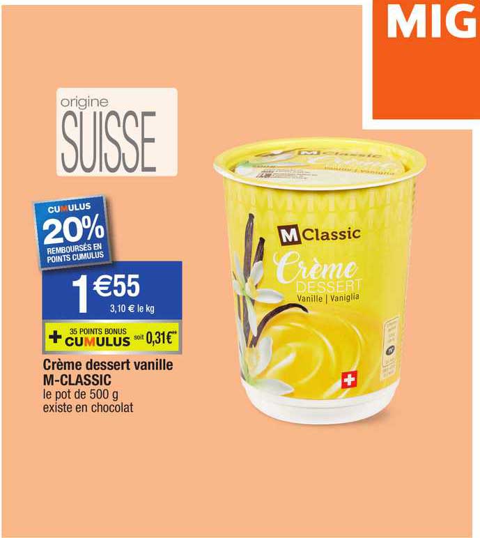 Promo Crème Dessert Vanille M-classic chez Migros France 