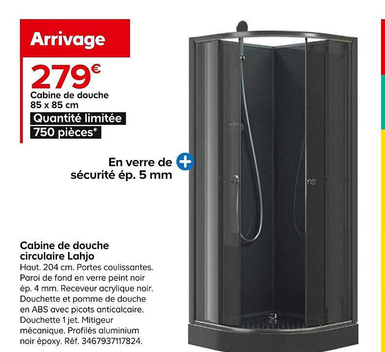 Promo Cabine De Douche 85 X 85 Cm Circulaire Lahjo chez Castorama iCatalogue.fr
