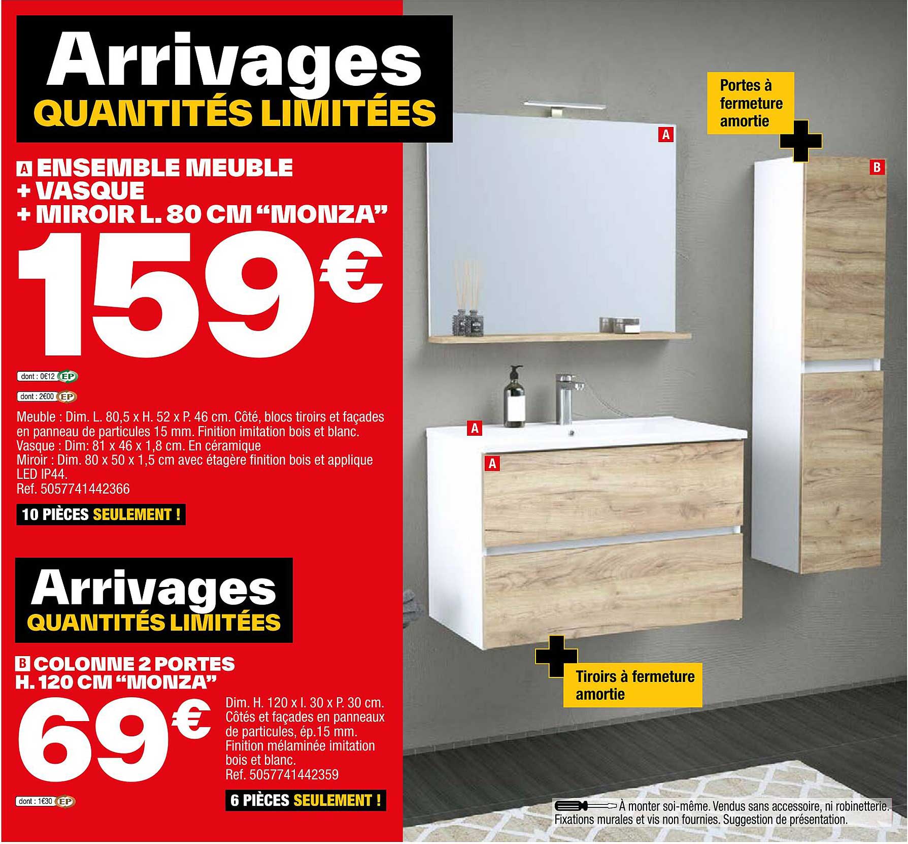 Promo Ensemble Meuble Vasque Miroir L 80 Cm monza Colonne 2 