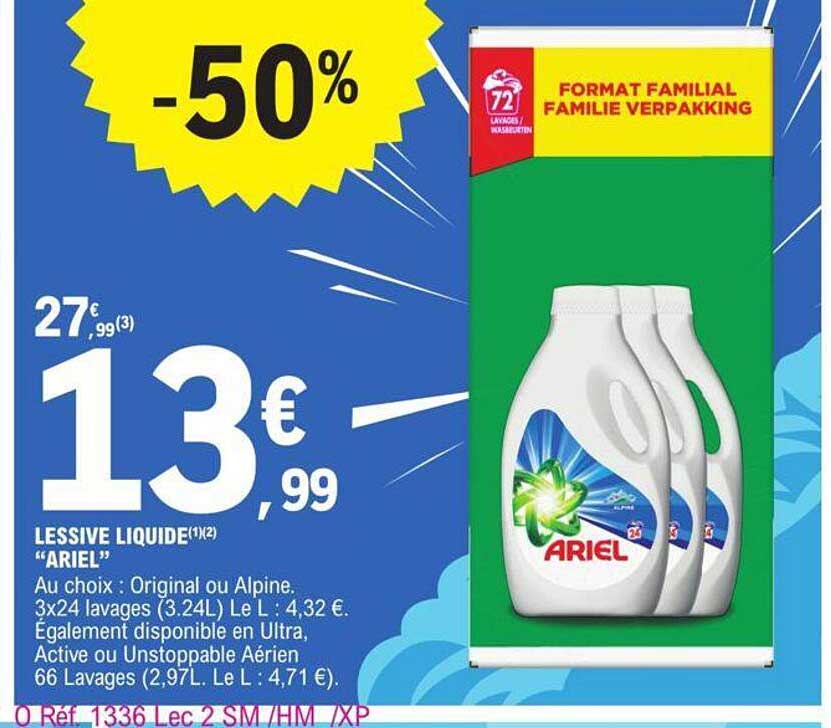 ARIEL Lessive liquide original 90 lavages 4,95l dont 50% offert