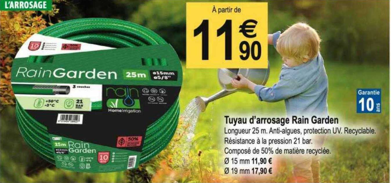Tuyau D'arrosage Rain Garden 15 - 25 Mètres - Fabriqué Avec 50% De Matière Recyclée, Résistant Et Flexible