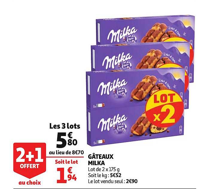 Promo Gâteaux Milka Lot De 2 2+1 Offert Au Choix chez Auchan