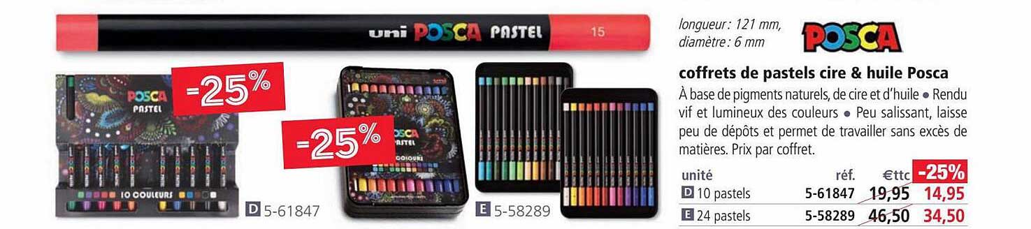 Coffret POSCA 24 Bâtonnets Pastel – Craies Pastel Sèches, Couleurs Assorties – Pour Dessin, Arts Créatifs