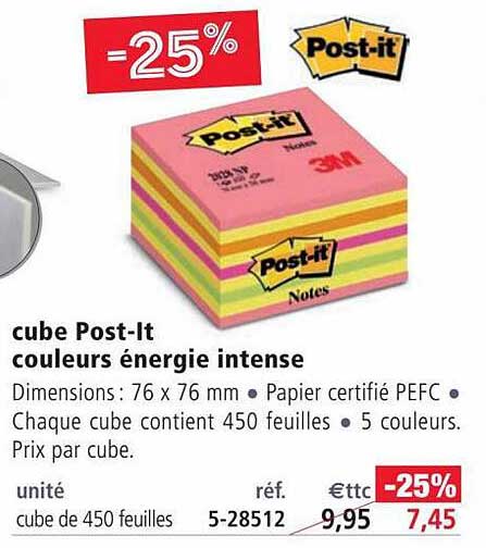 Cube Post-it Couleurs Energie Intense - 76 x 76 mm