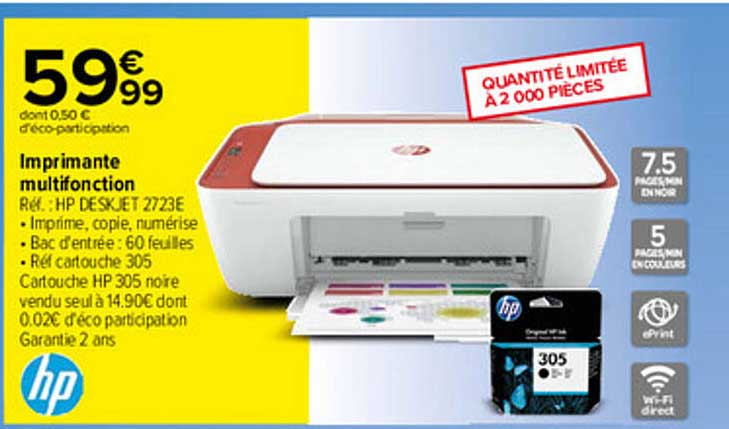 Promo Imprimante multifonction Ref.: HP DESKJET 2723E chez Carrefour