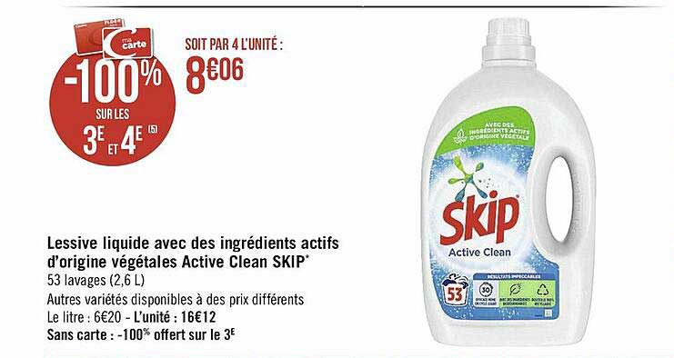 Promo Lessive liquide active clean SKIP* chez Casino Supermarchés