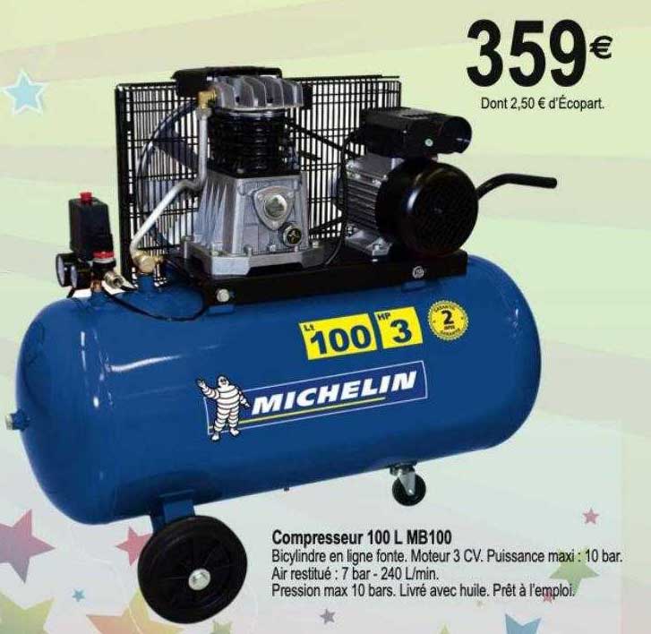 Compresseur MICHELIN MB3650 Cuve 50L Débit 240L/min 10bars - Mr.Bricolage