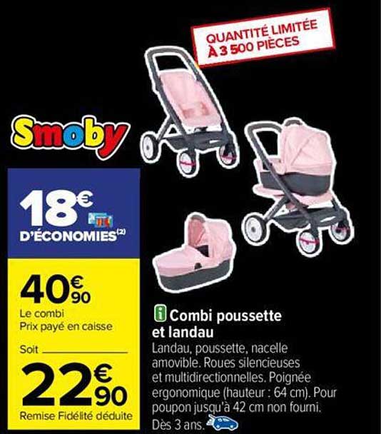 Smoby Baby Nurse Poussette Pop - Roues Multidirectionnelles à Prix Carrefour