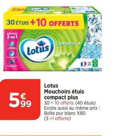Promo Lotus Mouchoirs étuis Compact Plus chez Bi1 - iCatalogue.fr