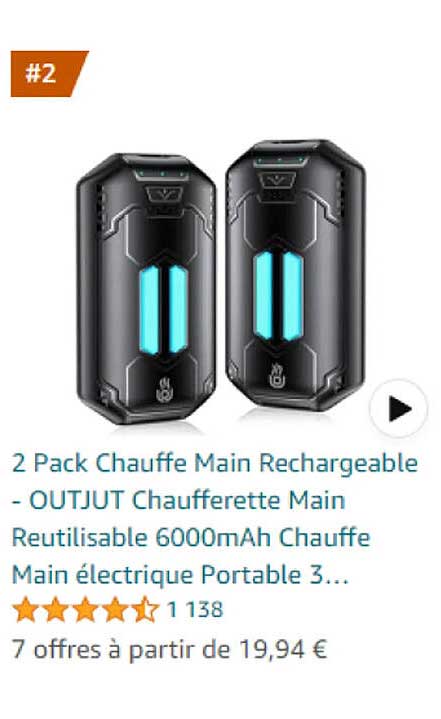 Promo 2 Pack Chauffe Main Rechargeable - Outjut Chaufferette Main  Réutilisable 6000mAh Chauffe Main électrique Portable 3 chez  
