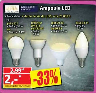Ampoule LED ronde PRIX MINI 60w e27 x3 - Super U, Hyper U, U Express 