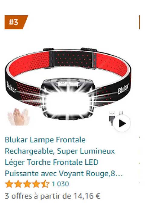 Promo Blukar Lampe Frontale Rechargeable , Super Lumineux Léger Torche  Frontale Led Puissante Avec Voyant Rouge, 8 chez  