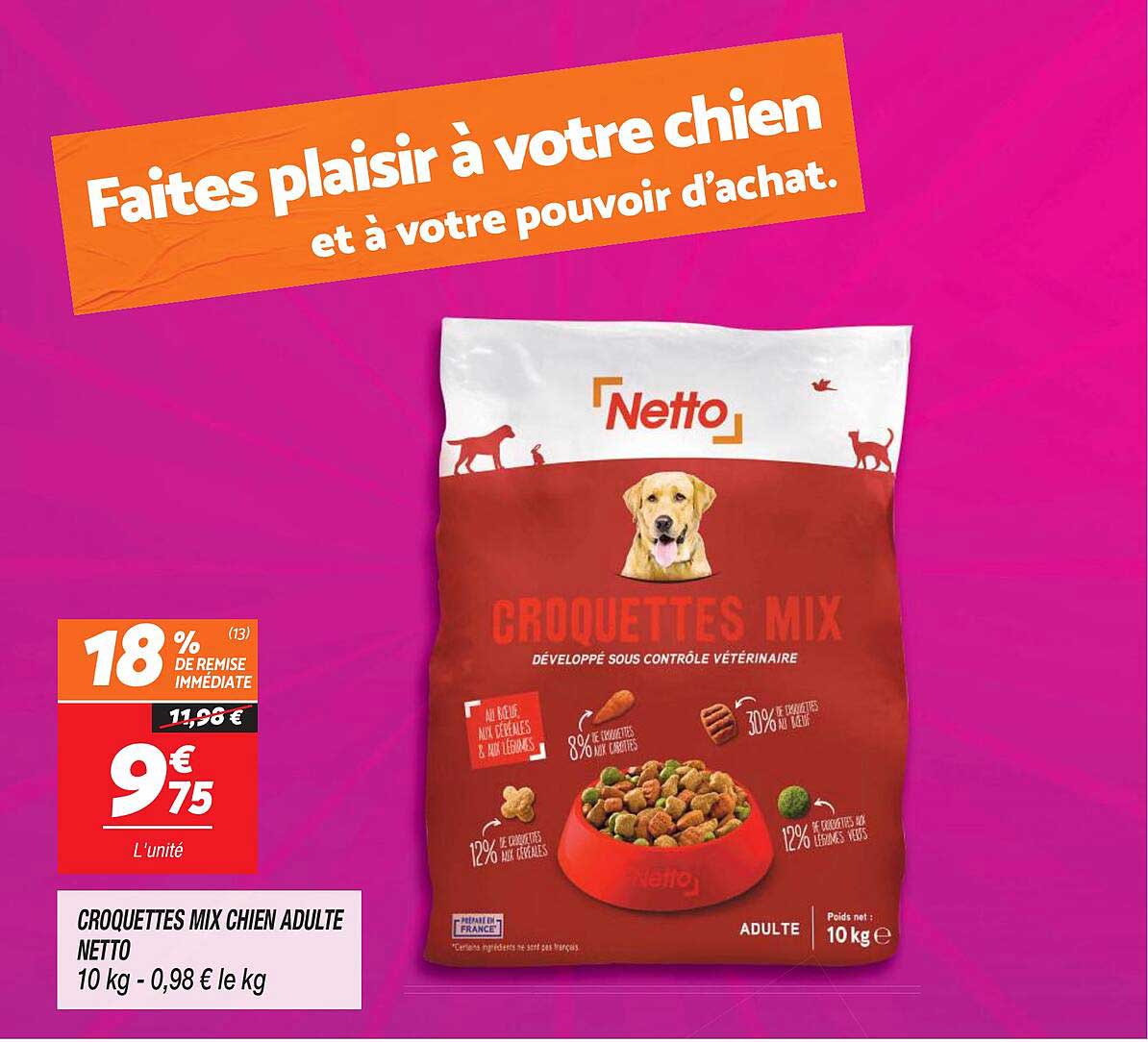 Promo Croquettes Mix Chien Adulte Netto chez Netto iCatalogue.fr