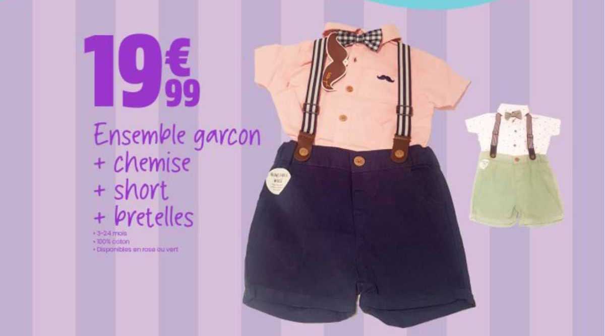 Promo Ensemble Garçon + Chemise + Short + Bretelles chez Bébé 9