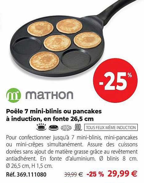 Poêle 7 mini blinis ou pancakes à induction fonte 26.5 cm Mathon 