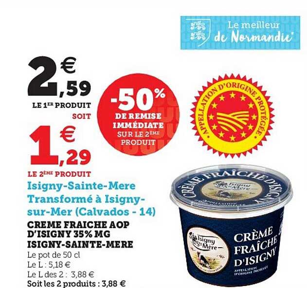Promo Crème Fraîche Aop Disigny 35 Mg Isigny Sainte Mère Chez Hyper U Icataloguefr 