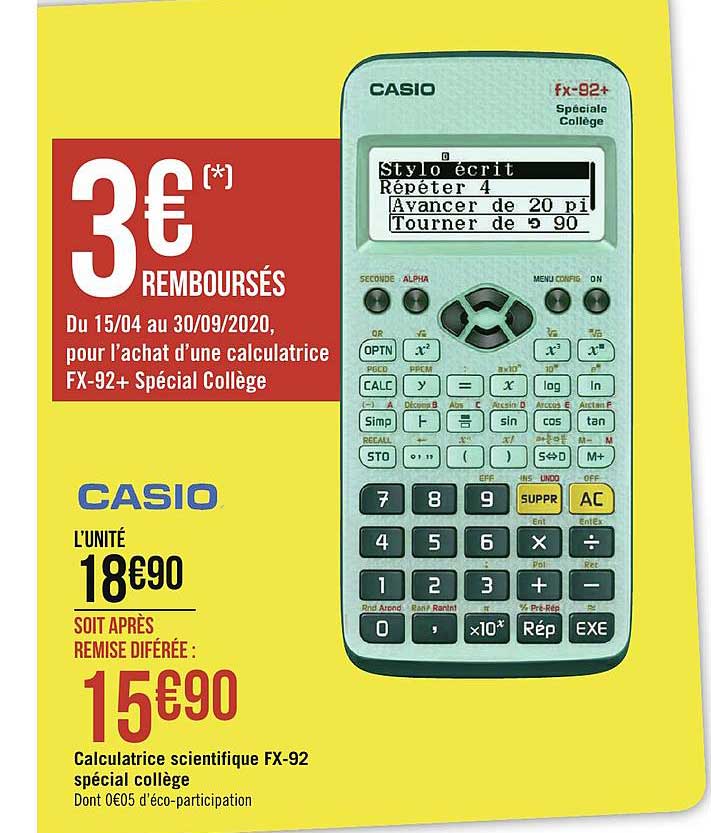 Promo Casio calculatrice fx92 special college chez Géant Casino