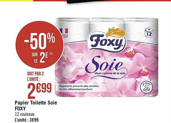 Promo Papier Toilette Soie Foxy -50% Sur Le 2e chez Géant Casino