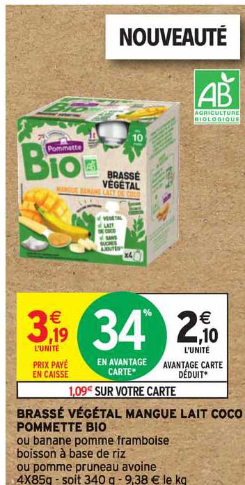 Offre Brasse Vegetal Mangue Lait Coco Pommette Bio Chez Intermarche
