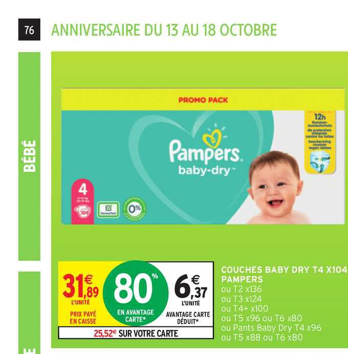 Offre Couches Baby Dry T4 X104 Pampers Chez Intermarche Hyper