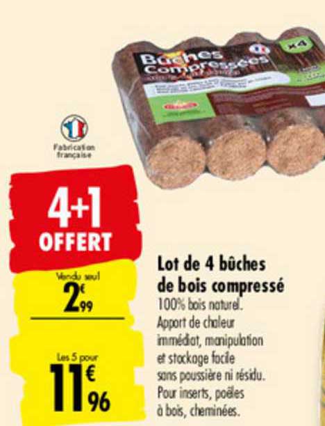 Carrefour Lot De 4 Bûches De Bois Compressé 4+1 Offert