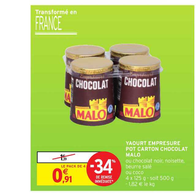 Offre Yaourt  Empresure Pot Carton  Chocolat Malo 34 