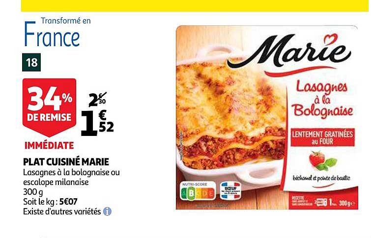 Promo Plats cuisinés weight watchers marie chez Auchan