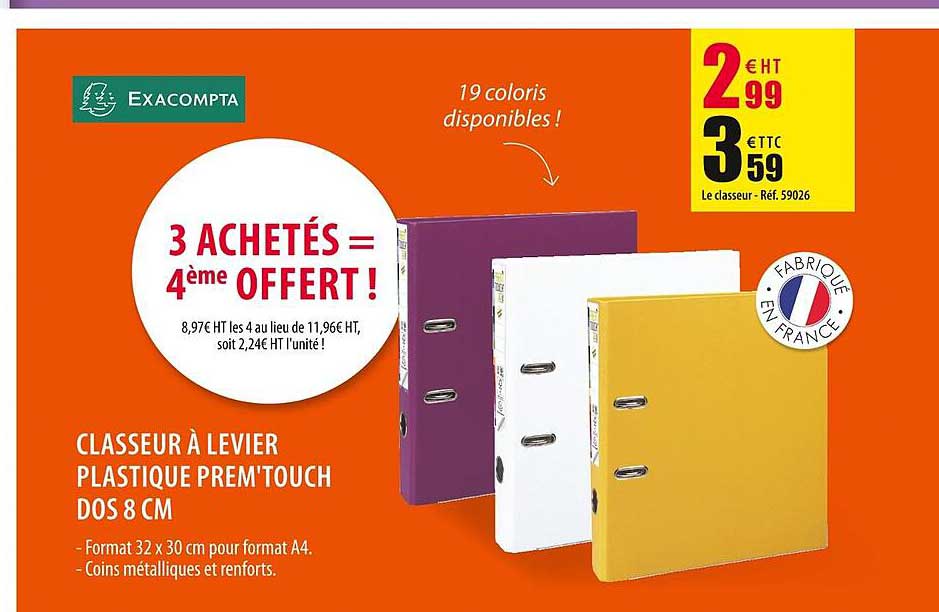 Offre Classeur à Levier Plastique Prem'touch Dos 8 Cm Exacompta chez Office  Depot