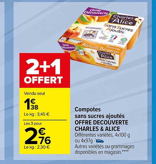 Offre Compotes Charles & Alice chez Carrefour Contact