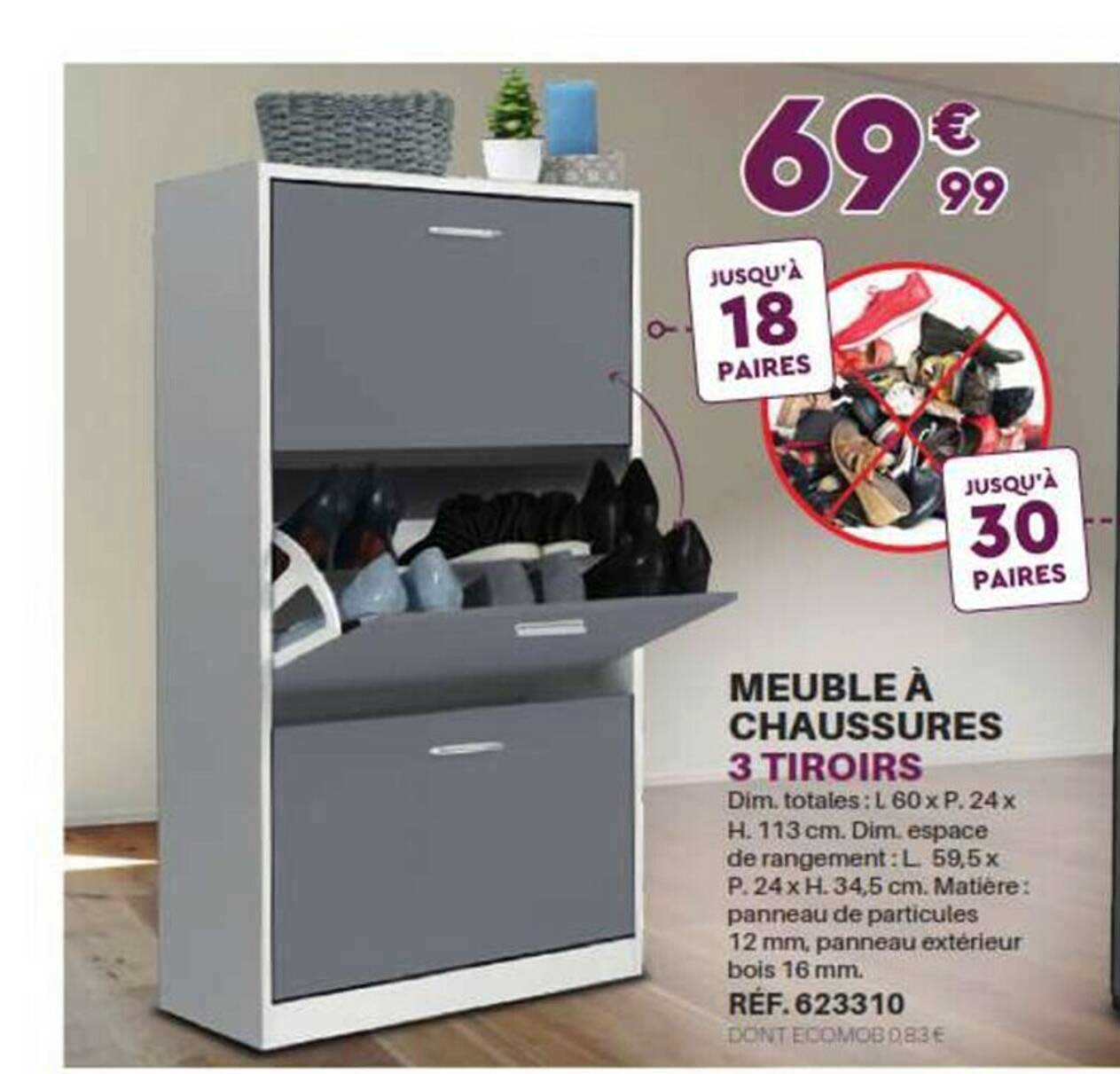 Offre Meuble à Chaussures 3 Tiroirs chez Shopix