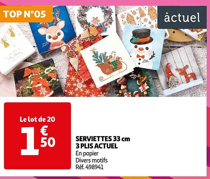 Serviettes En Papier De Noël - Lot De 20, 33x33 Cm 3 Plis - Motifs Bonnets, Boules, Flocons - Pour Table De Fête