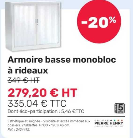 Promo Armoire Basse Monobloc à Rideaux Pierre Henry chez Office Depot