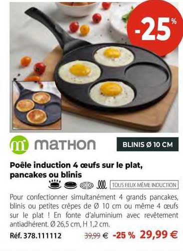 Poêle 4 blinis ou pancakes à induction 26,5 cm Mathon 