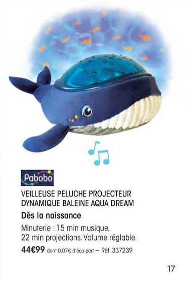 Veilleuse projecteur dynamique Baleine Aquadream Bleu de Pabobo