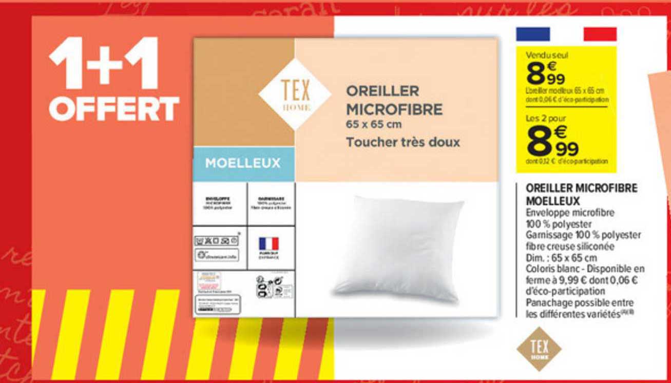 Taie d'oreiller jaune 100% coton 65x65 cm TEX HOME à Prix Carrefour