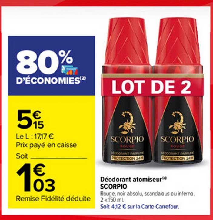 Promo Déodorant Atomiseur Scorpio chez Carrefour Market