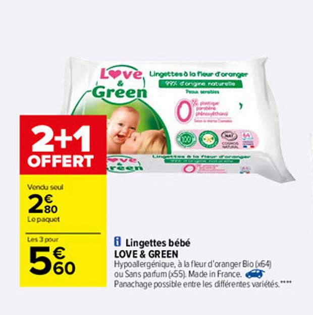 Promo Lingettes love and green chez Auchan