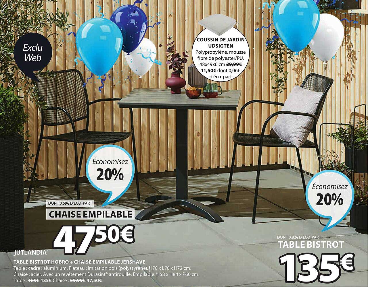 Offre Table Bistrot Hobro + Chaise Empilable Jershave Jutlandia chez JYSK