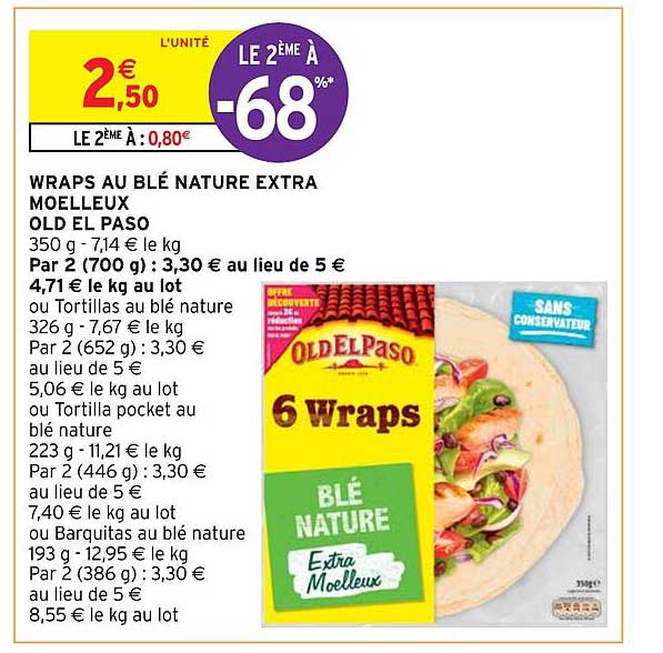 Promo Wraps Au Blé Nature Extra Moelleux Old El Paso chez Intermarché